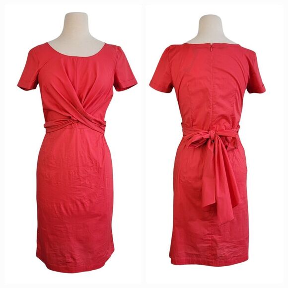 NEW Talbots Babydoll Poplin Wrap Front Mini Dress Size 4 Coral Bow Short Sleeve - Picture 2 of 12